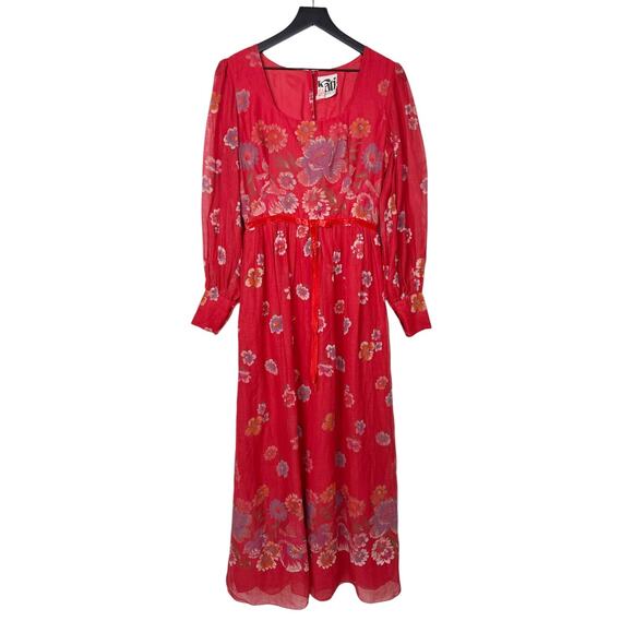 Vintage Floral Maxi Dress Kati at Laura Phillips Womens Small Red Long Boho - Picture 1 of 6